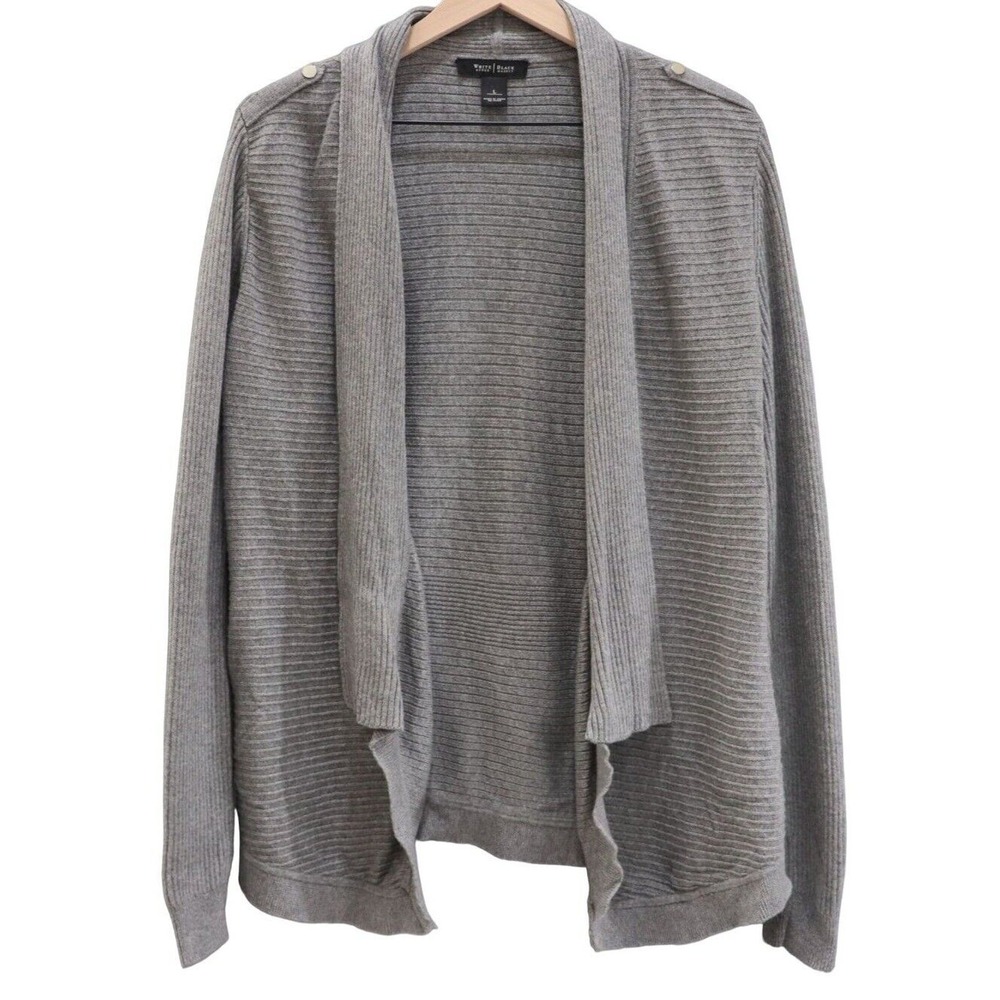 White House Black Market Womens Size Large Gray Ribbed Knit Open Front Cardigan